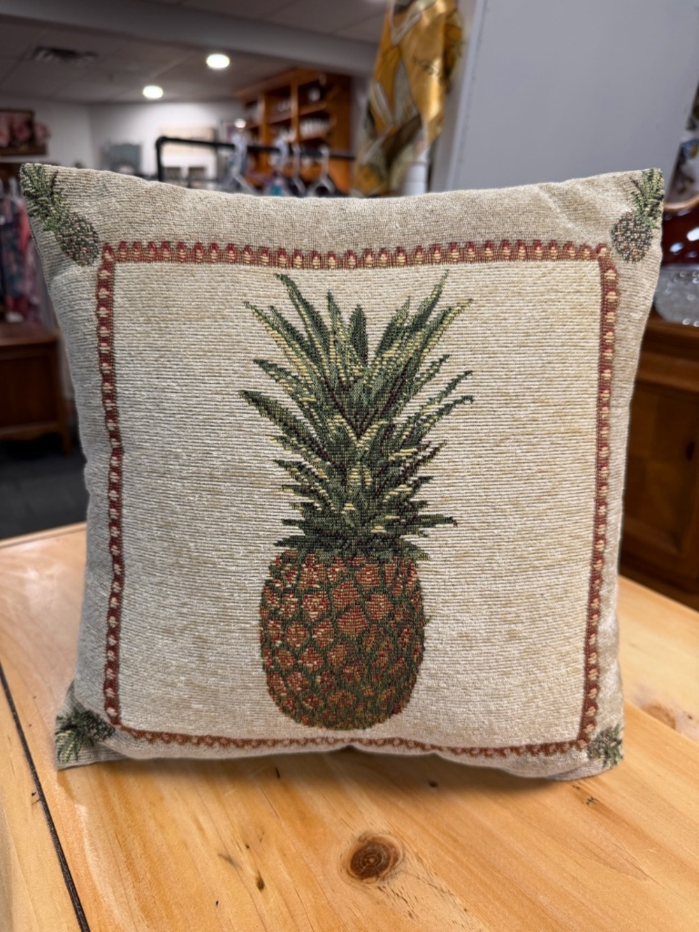Pineapple Tapestry Throw Pillow - Green & Tan